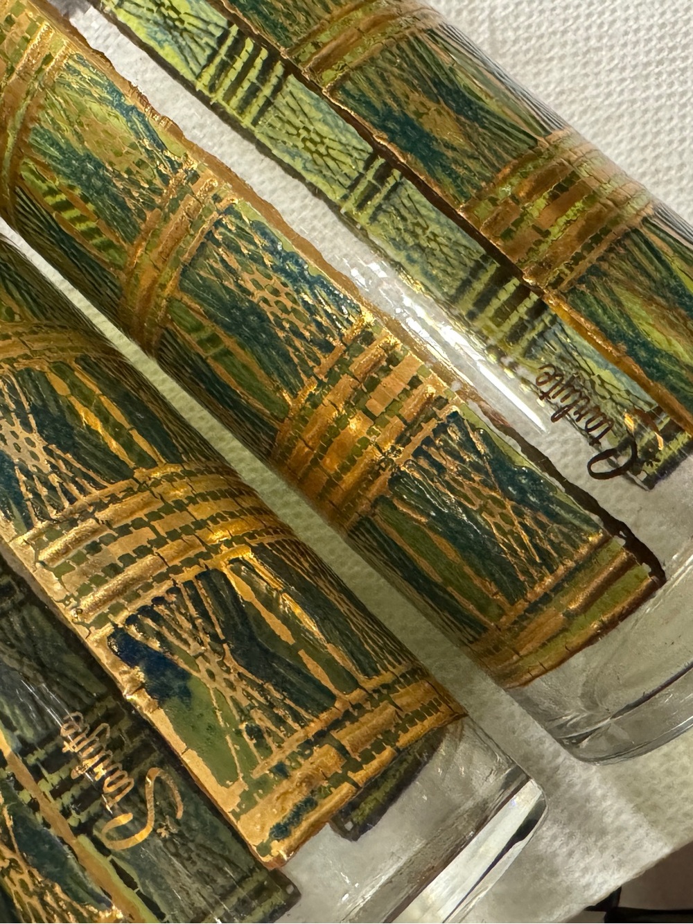 Set of 8 Starlyte Glasses Vintage Highball Gold & Green - Picture 5 of 5